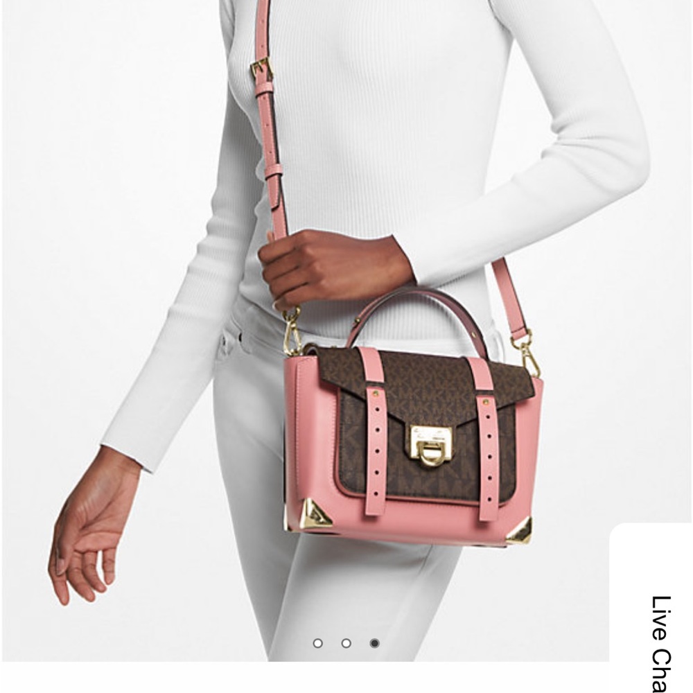 MICHAEL KORS
Manhattan Medium Leather and Logo Satchel PRIMROSE/ BROWN SIGNATURE - Picture 2 of 15